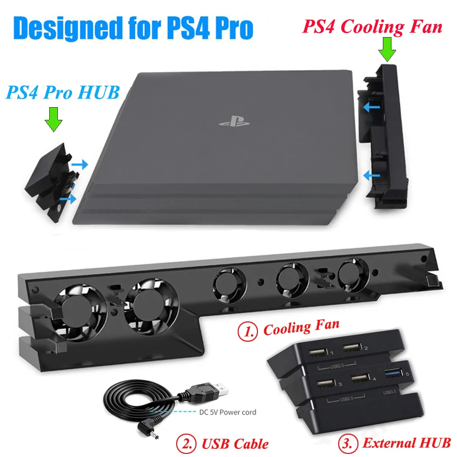 

2 в 1 кулер для консоли PS4 Pro охлаждающий вентилятор + 5 внешних вспышек для Sony Playstation 4 Play Station 4 PS 4 Pro Аксессуары