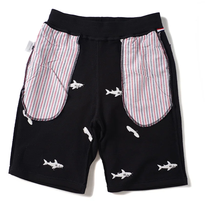 New Novelty Men Embroidery shark Comfortable Classic Striped Skateboard Street Cotton Casual Shorts Kanye Hip-hop Parkour #L28 | Мужская