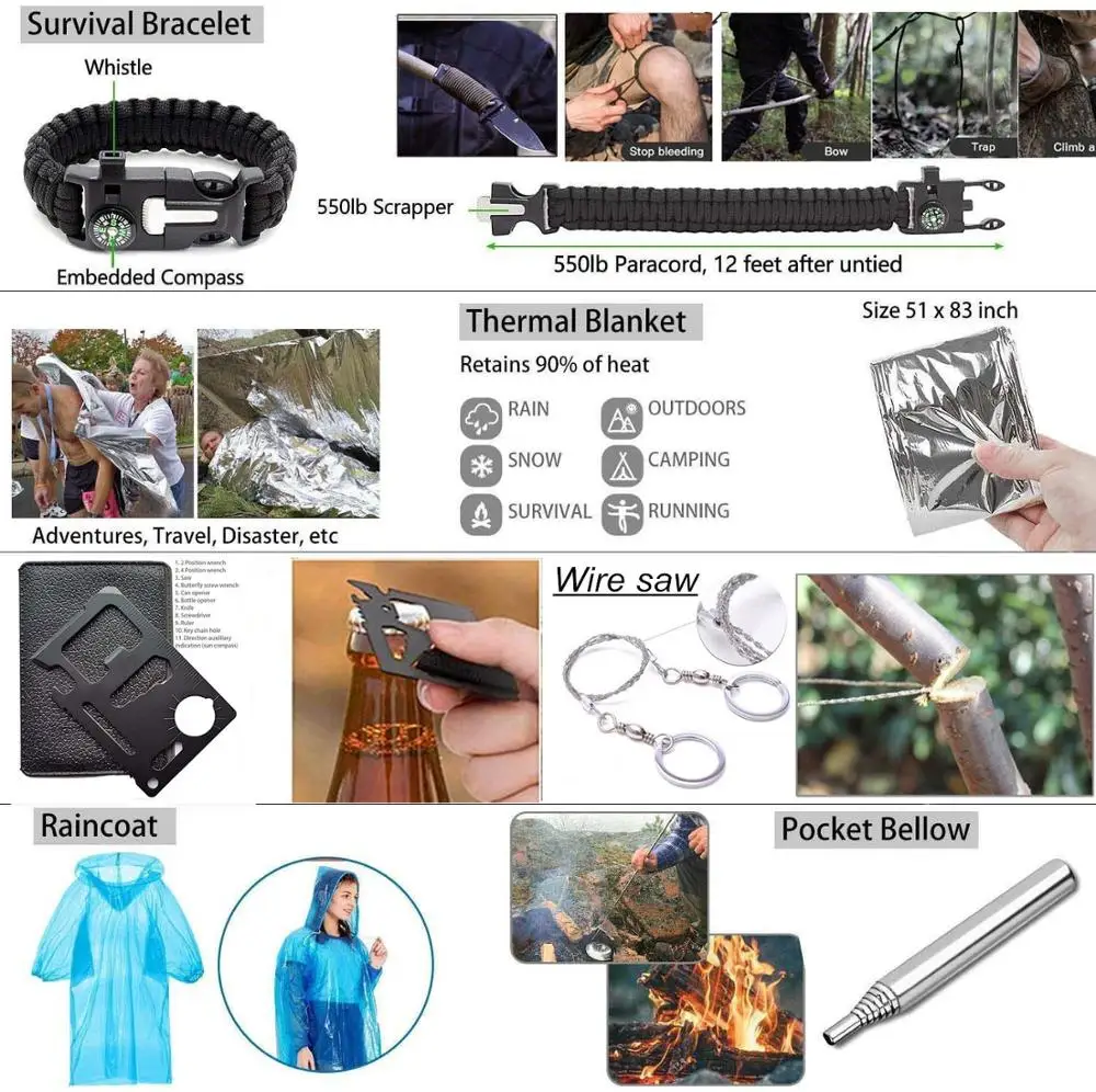 

Camping Kit SOS survival fishing kitbug out bag medical survival kitfor family tactical pen survival gear kitflashlight