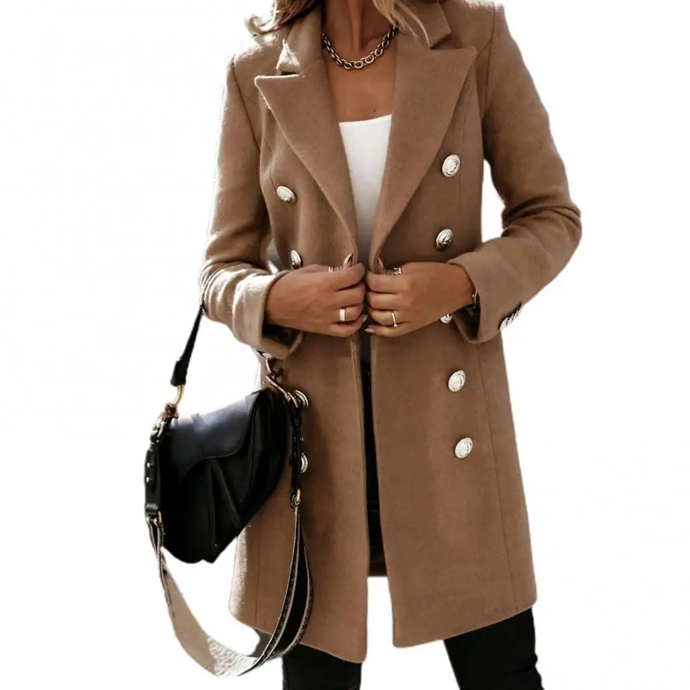 

50% Hot Sale 2021 Fasion Winter Women Lapel Trench Coat Long Sleeve Button Slim Mid-length Jacket Outerwear