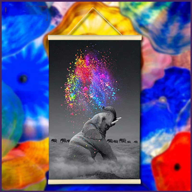 Цветная картина со слоном и бриллиантом с деревянной рамкой абстрактная поп арт