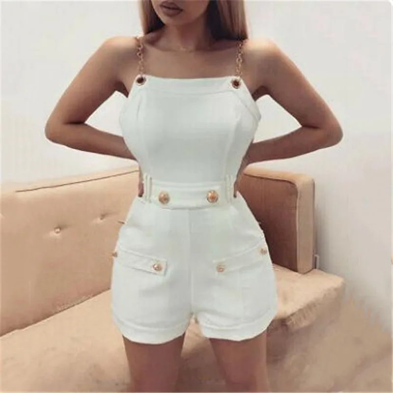 Пикантный Женский Повседневный Комбинезон новый однотонный топ с цепочкой шорты