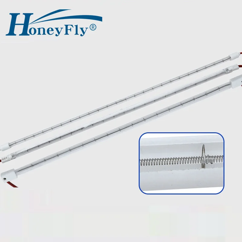 HoneyFly 10pcs Infrared Heater Lamp 220V 1000W 500mm IR Halogen Heating Tube Twin Spiral  Infrared Drying Quartz
