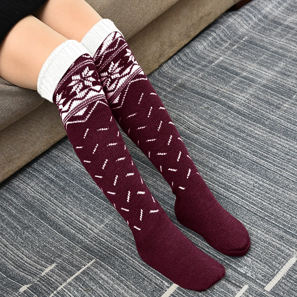 Милые осенние длинные чулки для девочек женские Рождественские теплые вязаные