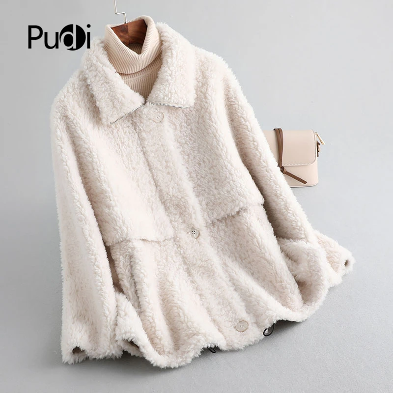

Pudi A19065 Women Winter Simple Style Real Wool Fur Coat Short Jacket Over Size Parka Lady Fashion Genuine Fur Coat Outwear