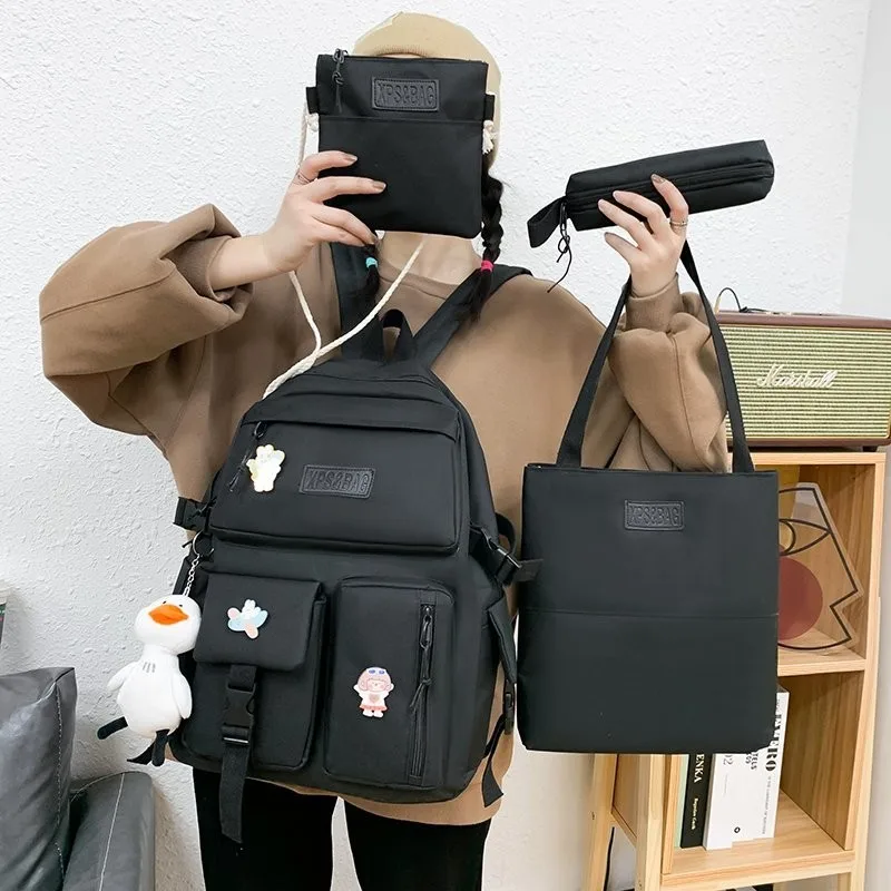 

4 Pcs Set New Casual Backpack School Bag for teenage girls Women Backpack Cute Student Shoulder Bag Children's Book Bag