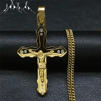 stainless steel christian jesus cross chain necklace men gold color long big chain necklaces jewelry acier inoxydable xh8029s05