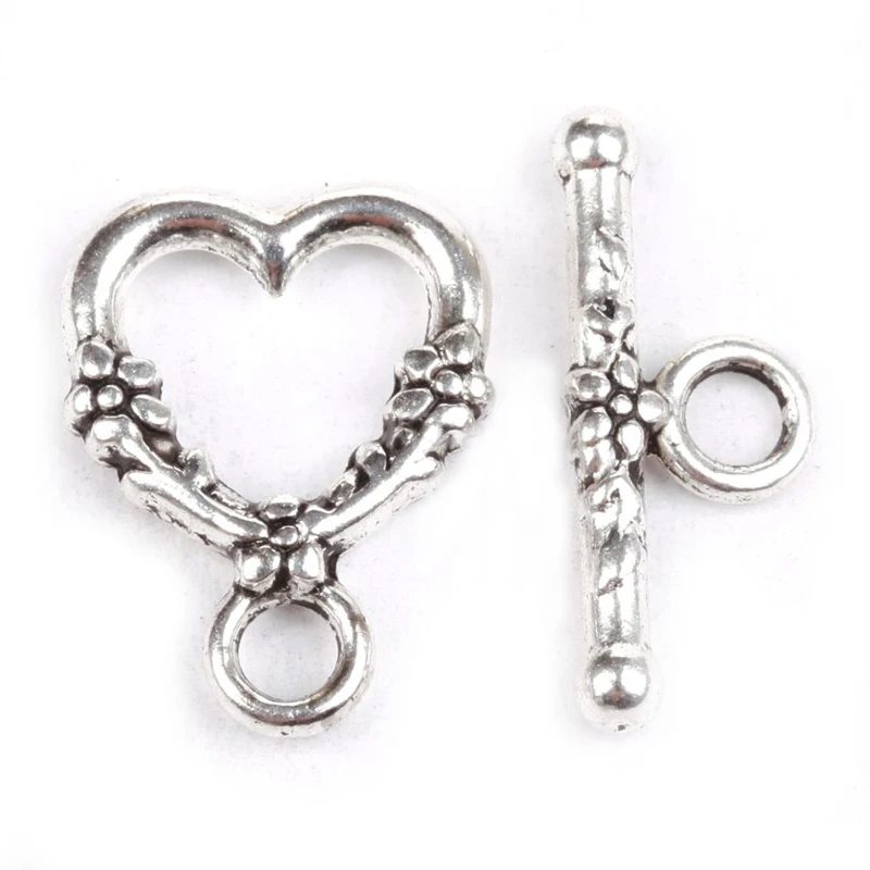 20 Sets Antique Heart Shaped Ring Hook Toggle Clasp Hooks Findings For Jewelry Making Competent Diy Bracelet Necklace Wholesale | Украшения