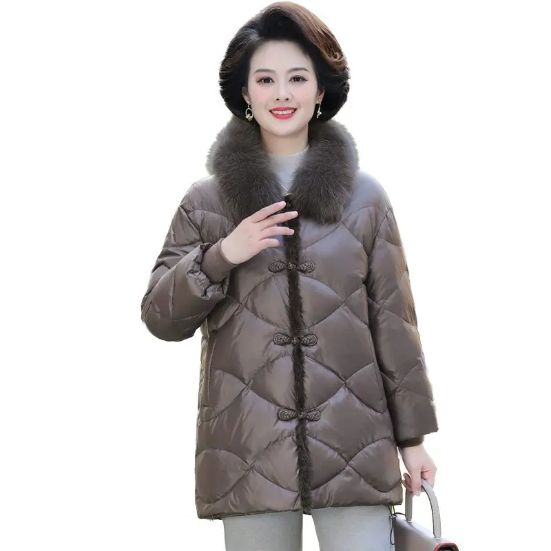 Women Coat 90% Duck Down Jacket Real Fox Fur Collar Hooded Jacket Elegant Female Thick Warm Button Duck Down Outwear