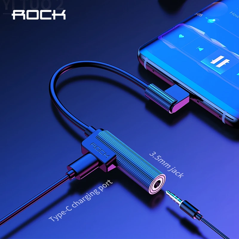 ROCK 2 в 1 usb type C до 3,5 мм разъем для наушников адаптер для samsung Xiaomi type-C OTG Aux аудио зарядное устройство адаптер для huawei P30