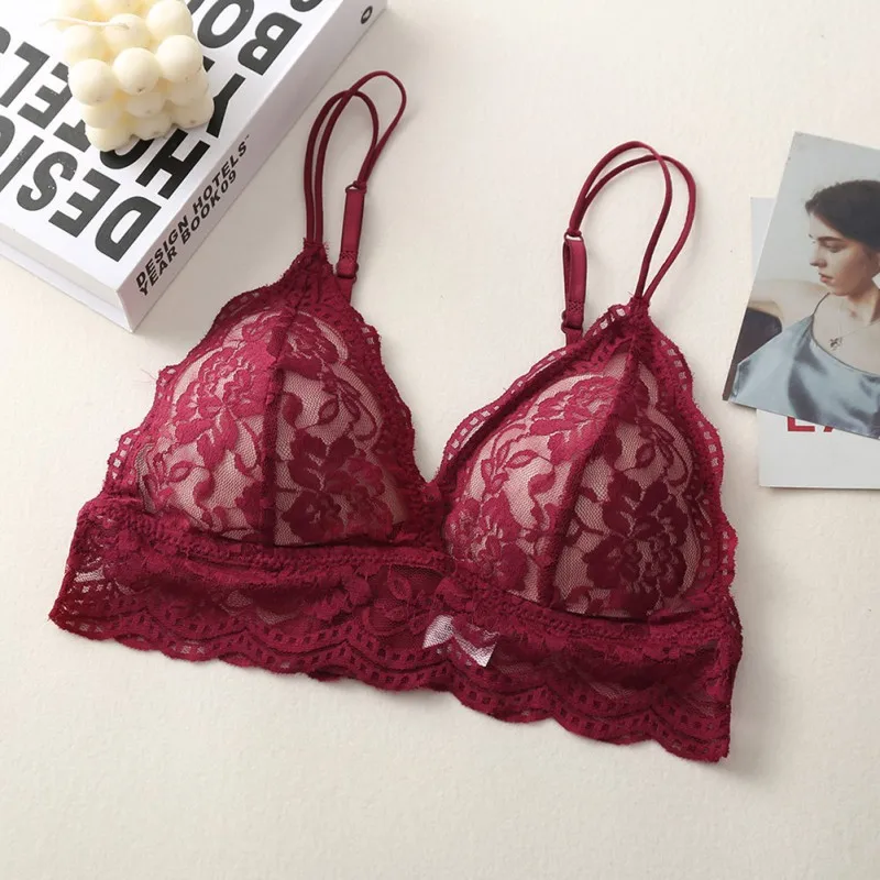 

Women Bralette French Style Lace Bra Girls Triangle Cup Lingerie Deep V Wireless Underwear Soft Thin Seamless Bra1