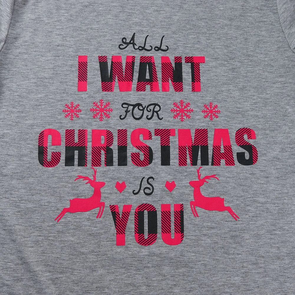 New Christmas Parent-child Outfits Pajama Long Sleeve Letter Print Pullover Plaid Trousers Baby Romper Family Matching | Мать и ребенок