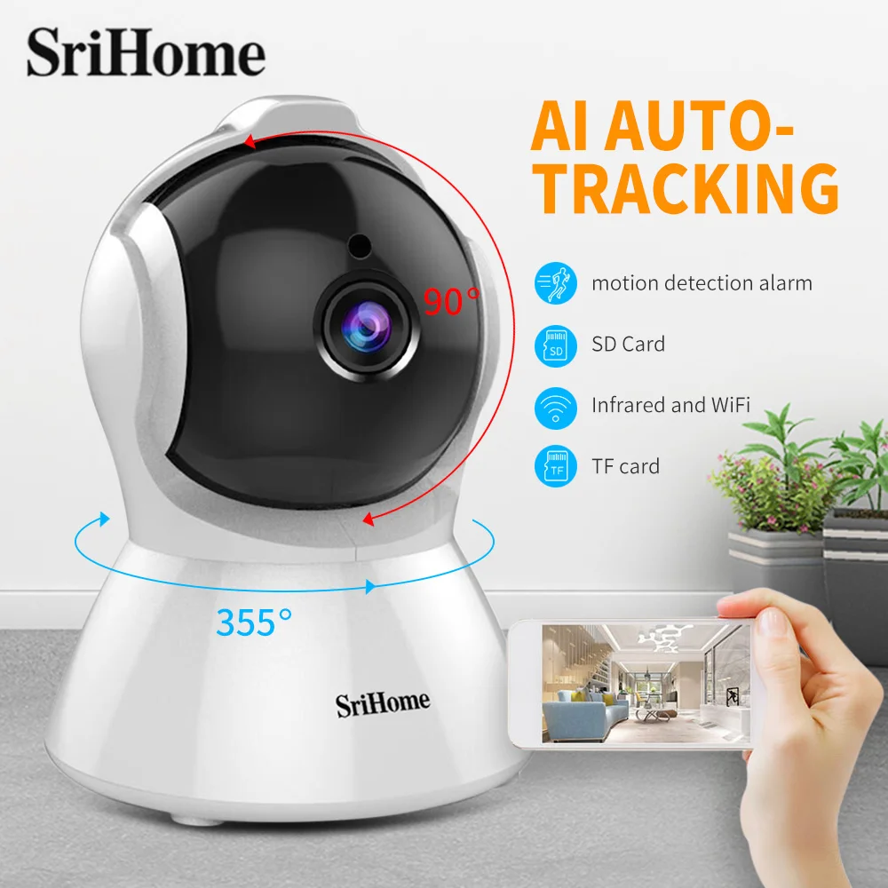 SriHome SH025 1080P AI автоматическое отслеживание Беспроводная внутренняя ip-камера ИК