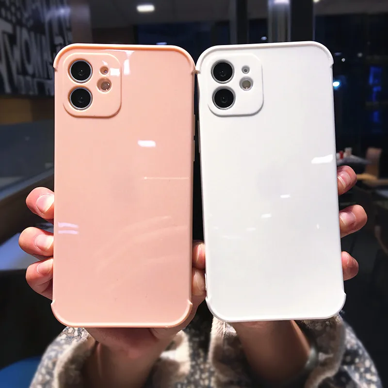 

Square Straight Edge Shiny TPU Phone Case For iPhone 12 11 Pro Max MINI XS X XR 7 8 Plus SE 2020 Solid Color Cover