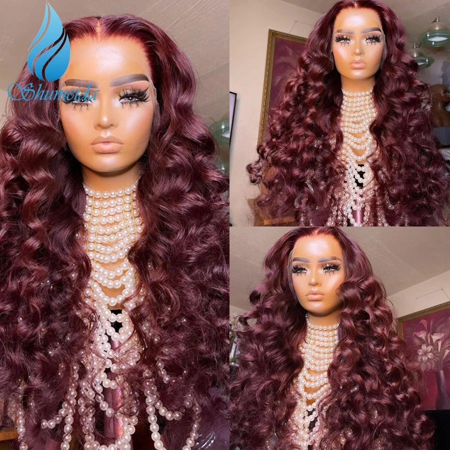 

Парик Shumeida на сетке спереди 13*4 красного цвета, бразильские волосы без повреждения кутикулы, парики для женщин, предварительно выщипанные во...