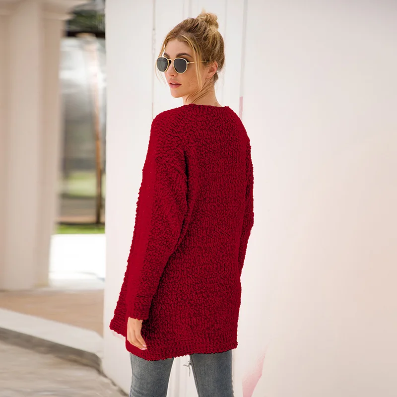 Fitshinling 7 цветов зимний длинный женский кардиган Boho Карманы Женская трикотажная куртка свитера длинный рукав тонкий кардиган для женщин