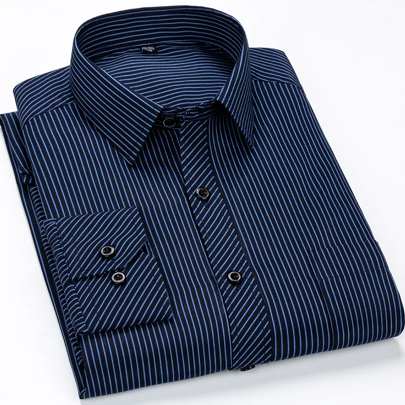 Брендовые новые дизайнерские рубашки в синюю полоску Camisa Social белый темно-синий классический приталенный костюм Foraml Мужская рубашка Корейская одежда для мужчин 6XL 7XL