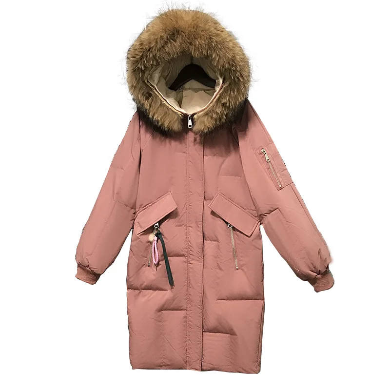 Длинные женские пуховики Корейская версия свободные модные теплые с большим