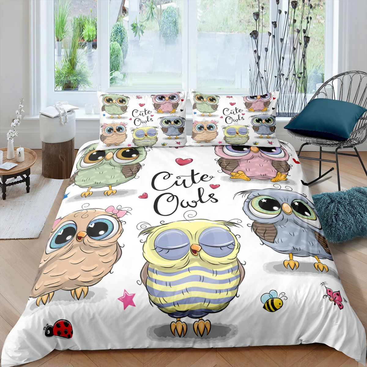 

3D Cartoon Sweet Owl Luxury Bedding Sets Queen King Size Duvet Cover Sets 2/3pcs Girly style Quilt Covers Pillowcases