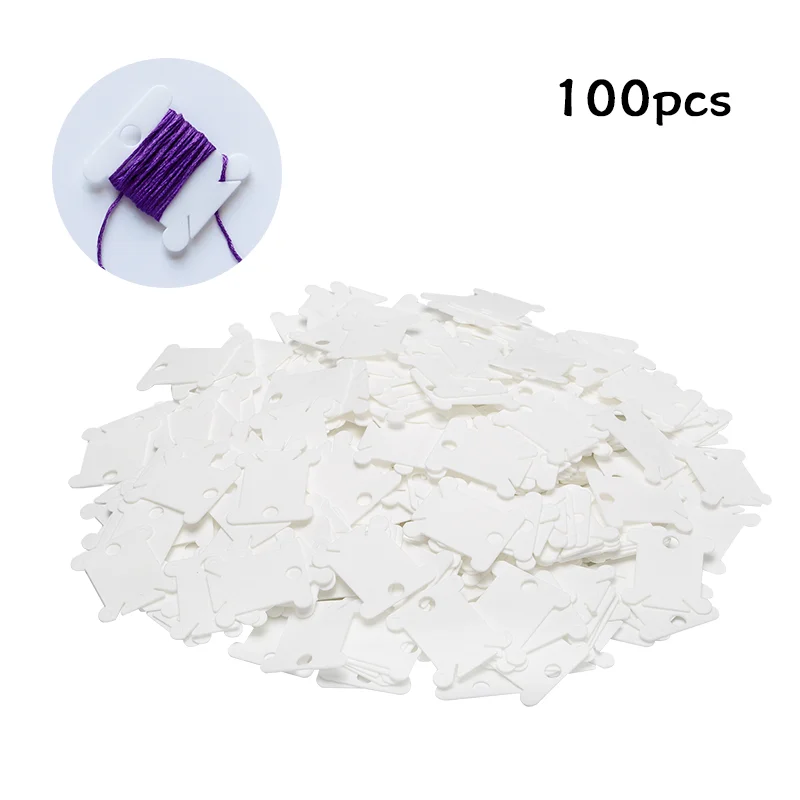 

LMDZ 100 Pcs Plastic Floss Bobbin(Transparent), Sewing Thread Winding Plate Board Card for Cross Stitch Cotton Thread Bobbins