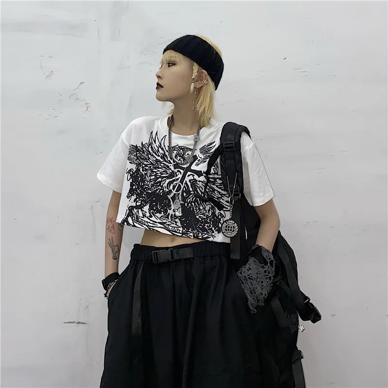 

Gothic Stijl Crop Top Harajuku Grafische T-shirt Voor Vrouwen Ulzzang Tshirt Zomer Tee Short Goth Kleding Korte Mouw album y2k