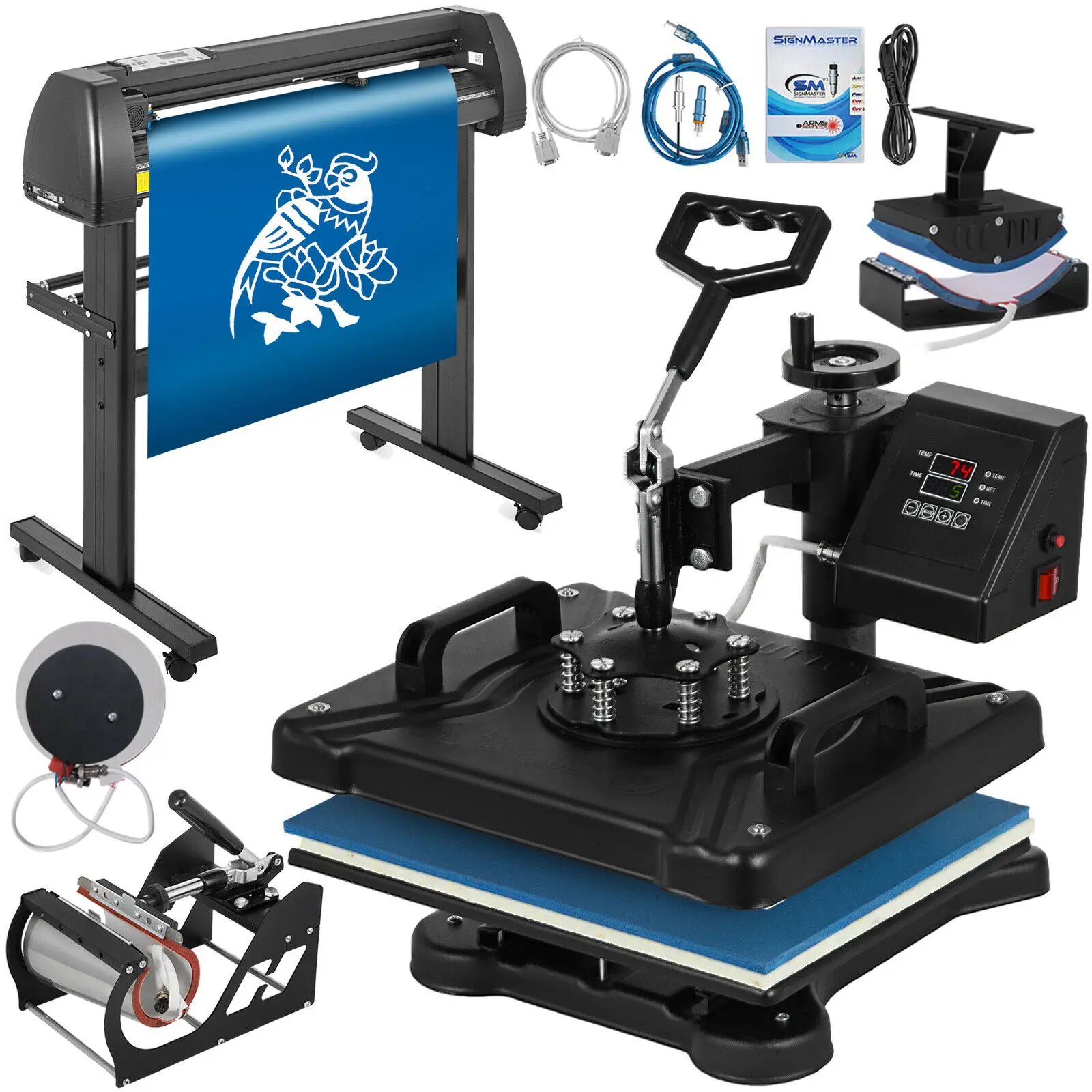 

5 in1 Heat Press 12"x15" Vinyl Cutter Plotter 28" Signmaster Cutting 720mm DIY