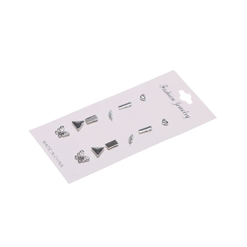 Женские серьги-гвоздики CARTER LISA 6 пар/уп. с перьями и бабочкой серьги в виде сердца