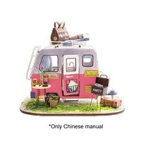 1 set diy cabin teenage girls room wooden doll house model creative happy camper with furniture children adult miniature