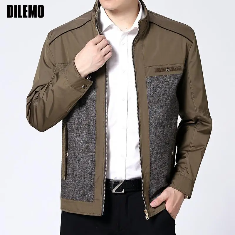 

New Brand Casual Fashion Stand Collar Jacket Patchwork Windbreaker High Quality Coat Men Classic Autumn Winter Mens Clothes 2021