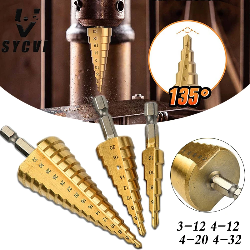 

3-12mm 4-12mm 4-20mm HSS Straight Groove Step Drill Bit Set Titanium Coated Wood Metal Hole Cutter Core Drill Bit Set