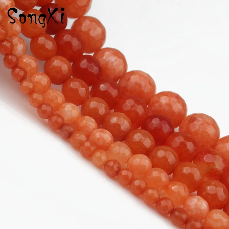 Граненый темно-оранжевый свободные бусы из халцедона для изготовления бижутерии