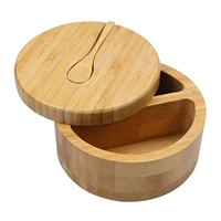 bamboo salt and pepper box divided salt cellar with swivel lid and spoon seasoning containers with magnetic lid to keep dry