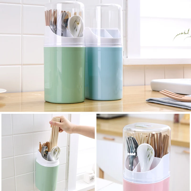 

Wall-Mounted Cutlery Drain Holder Storage Box Chopsticks Tube Kitchen Utensil Dust-proof Tableware Holder-30