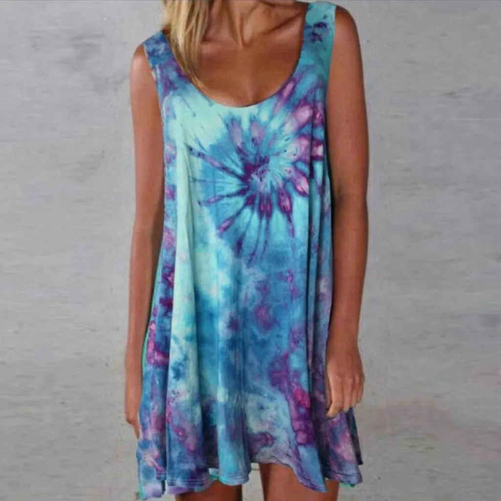 

Женские платья с круглым вырезом, сексуальное пляжное платье в стиле бохо # H40, разноцветное платье без рукавов с принтом, женское повседневн...