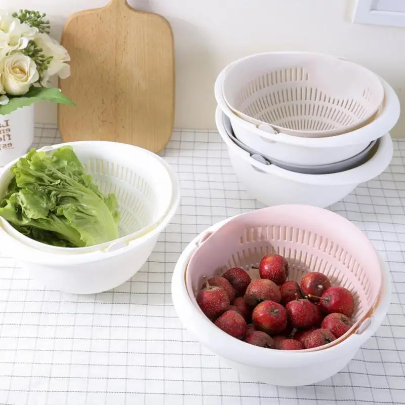 Практический двойной дренажная корзина для стирки фрукты овощи Лапша Пластик