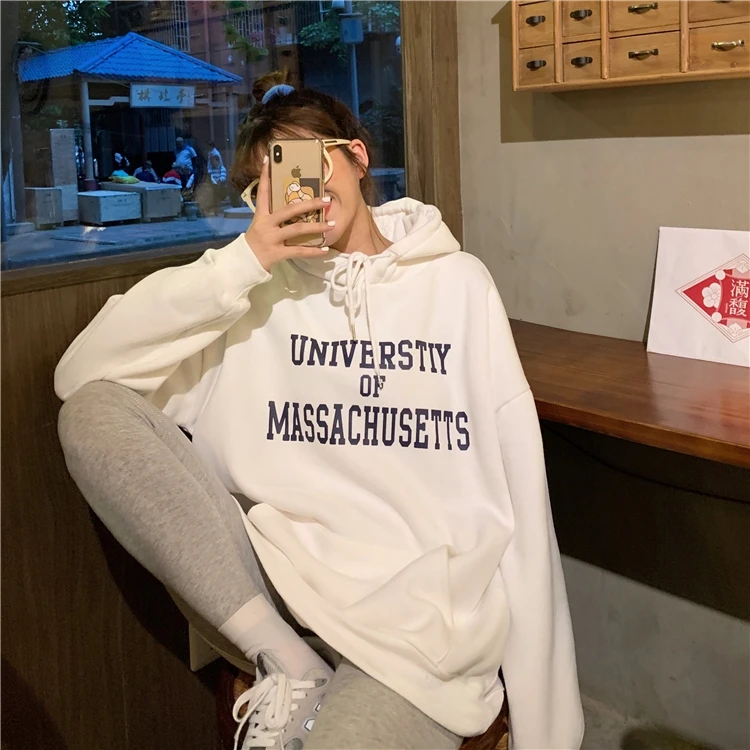 

XZ1326 2021 new Red hooded oversize hoodie women loose Sweatshirts