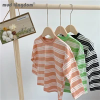 mudkingdom kids stripe t shirts fashion loose fit crew neck long sleeve pullover tops for boys girls spring autumn kids clothes