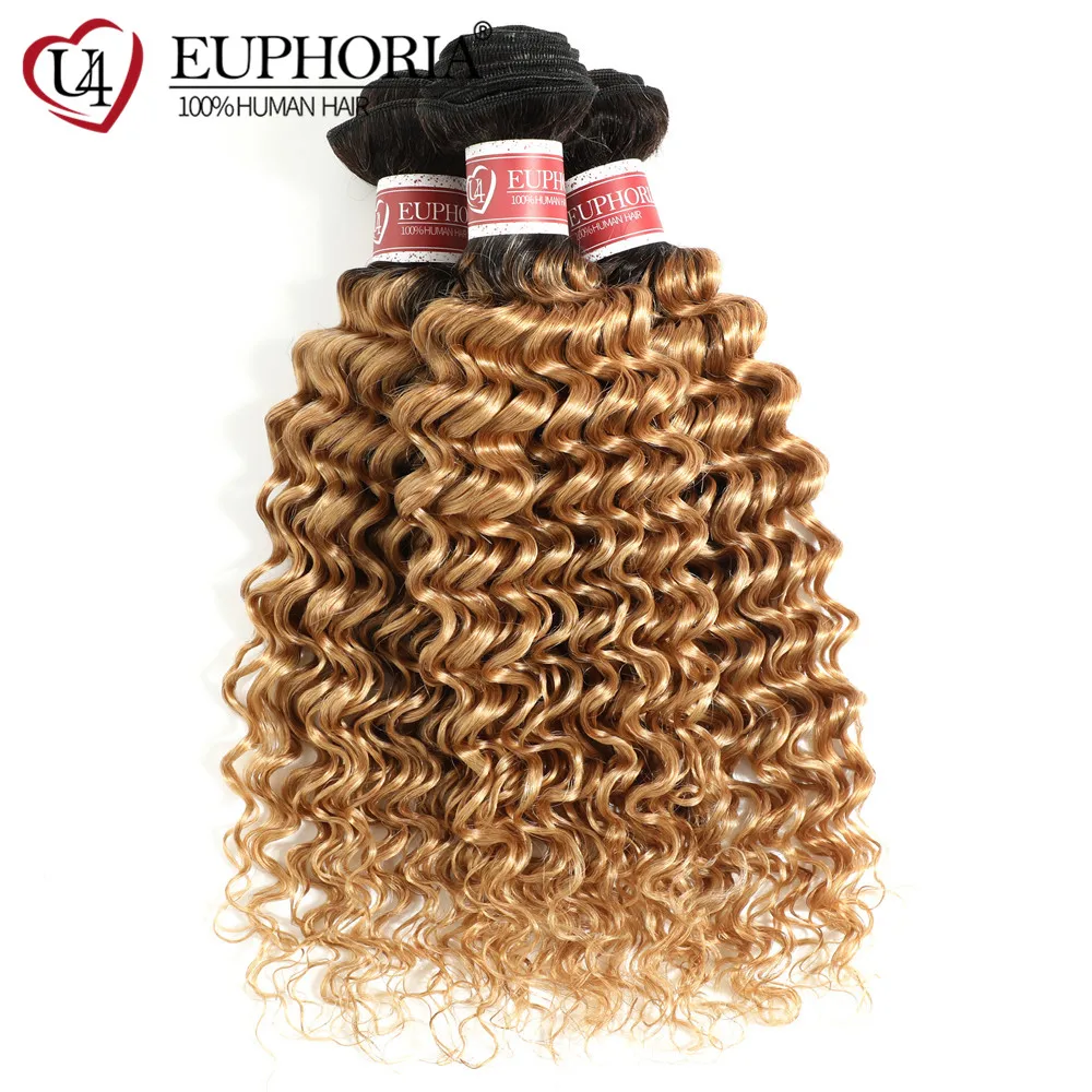 Ombre Blonde Brazilian Remy Human Hair 3 Bundles With Lace Closure Frontal 99J Deep Wave 13x4 EUPHORIA | Шиньоны и парики