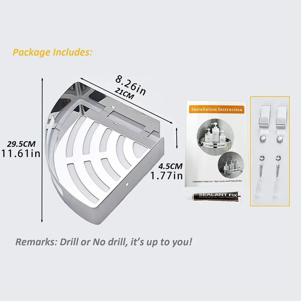 

Corner Shower Caddy Shelf 304 Stainless Steel Bathroom Rack Multifunctional Wall-Mounted Corner Rack Thick Rack