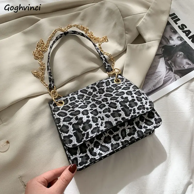 

Top-handle Bags Women Leopard Vintage Chains Flap Bag Cross Body Big Capacity Ins All-match Retro PU Leather Handbags Female New