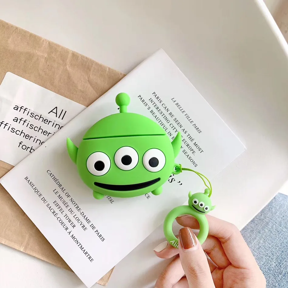 Alien Для AirPods чехол 3D милый мультяшный слон инопланетянин чехол для наушников s для Apple Airpods 2 забавная Защитная крышка с кольцом на палец - Цвет: Alien