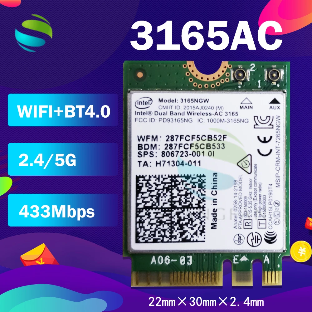 3165NGW Wi Fi Bluetooth BT 4 0 NGFF 802.11ac WLAN карта intel Wireless AC 3165 433m SPS:806723 001 для HP ProBook 11 G1 3165AC|Сетевые