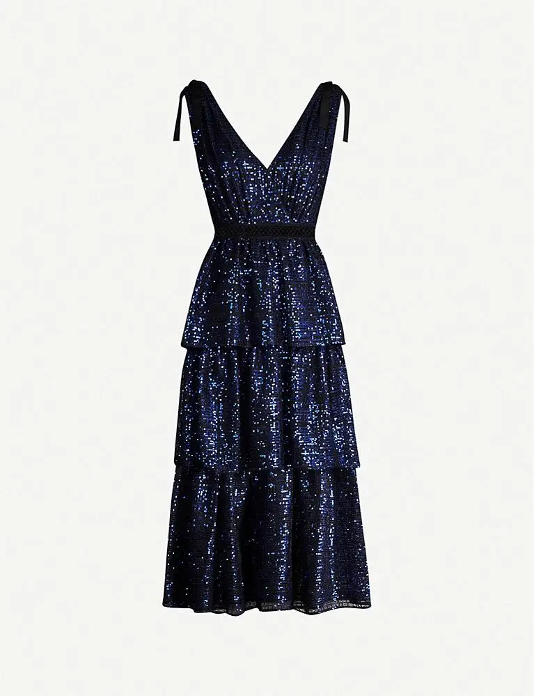 Осень 2019 Новое поступление темно синее элегантное платье с глубоким v образным