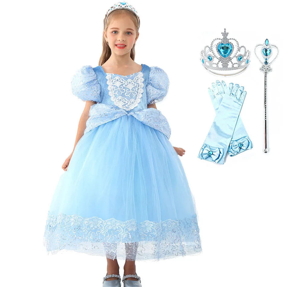 

Girls Deluxe Cinderella Dress Up Children Short Sleeve Fancy Princess Costume Kids Birthday Carnival Christmas Outfit Clothes
