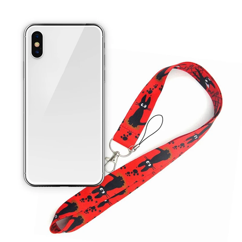

Black Cat Red Neck Strap Lanyards Keys ID Card Mobile Phone Strap USB Badge Holder Rope Key Chain