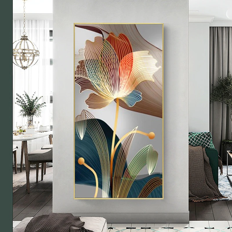 

Скандинавская абстрактная живопись, Цветок, Картина на холсте, Роскошная золотая линия, современный постер, печать, галерея, украшение для д...