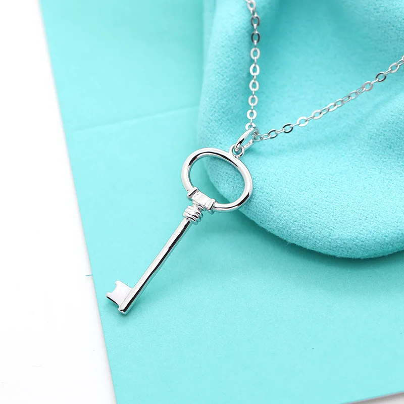 

High version original single high quality s925 sterling silver key necklace jewelry double heart-shaped female high jewelry