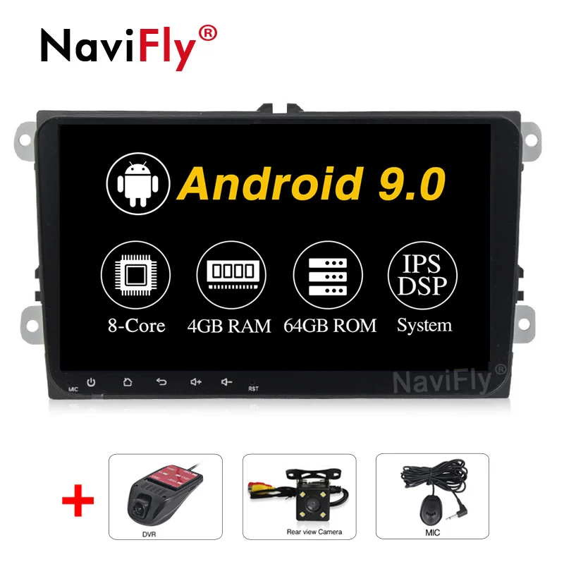 " Android 9,0 8Core ips DSP автомобильный Радио аудиоплеер для VW Polo Golf 5 6 passat b6 Tiguan; skoda роскошный rapid skoda rds gps - Цвет: 8Core Camera DVR
