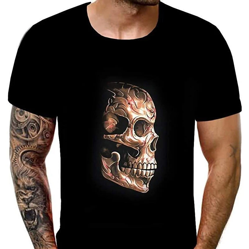 

2021 Men's Cotton T-shirt Summer Promotion Cool Skull Print Pattern Street Casual Hip Hop Cotton High Quality Oversized T-shirt