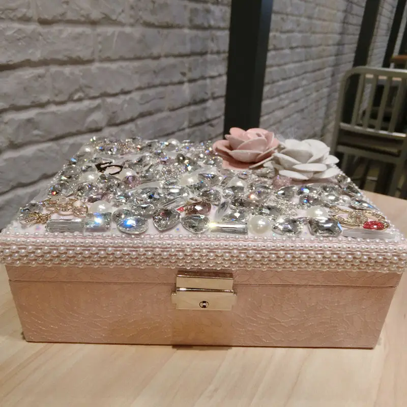 Шкатулка для ювелирных украшений с бриллиантами двухслойный вместительный